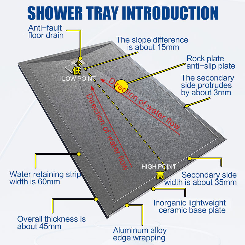 Anti-slip shower bases shower tray with foamed cement board rock plate
