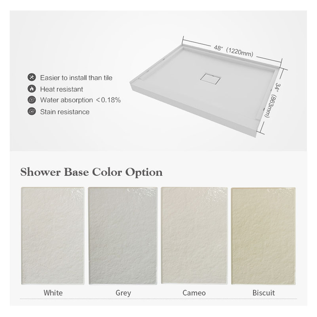 easy cleaning antislip shower pan resin tray base 34X48 inches