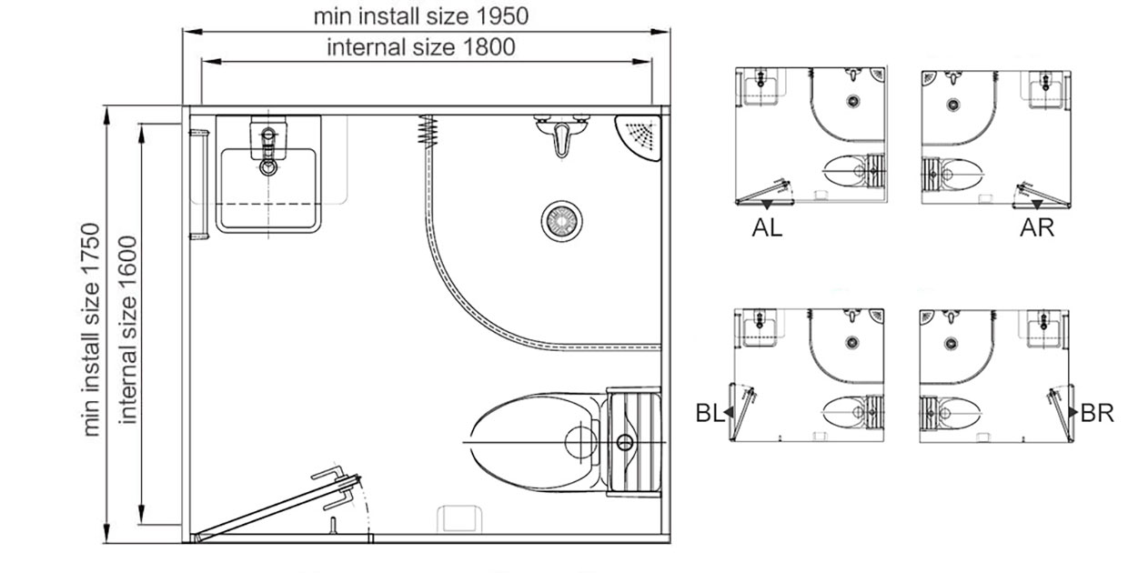 modular-bathroom-pod-BUL1618-plan-and-elevation-drawings